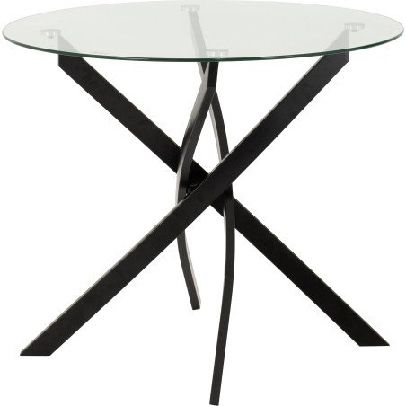 Sheldon Round Glass Top Dining Set Clear Glass/Black/Grey Boucle Fabric - Buy Furniture Online | Modern Furniture USA & Gulf