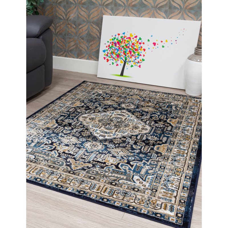Aziza Medallion Navy Rug - Buy Furniture Online | Modern Furniture USA & Gulf