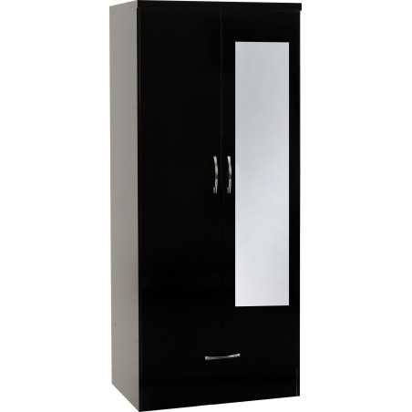 Nevada Mirrored 2 Door 1 Drawer Wardrobe - Buy Wardrobe Online | Modern Furniture USA & Gulf