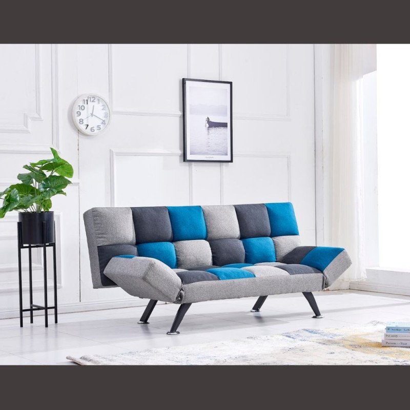 Milburn Sofa Bed Teal/Grey Patchwork - Buy Furniture Online | Modern Furniture USA & Gulf